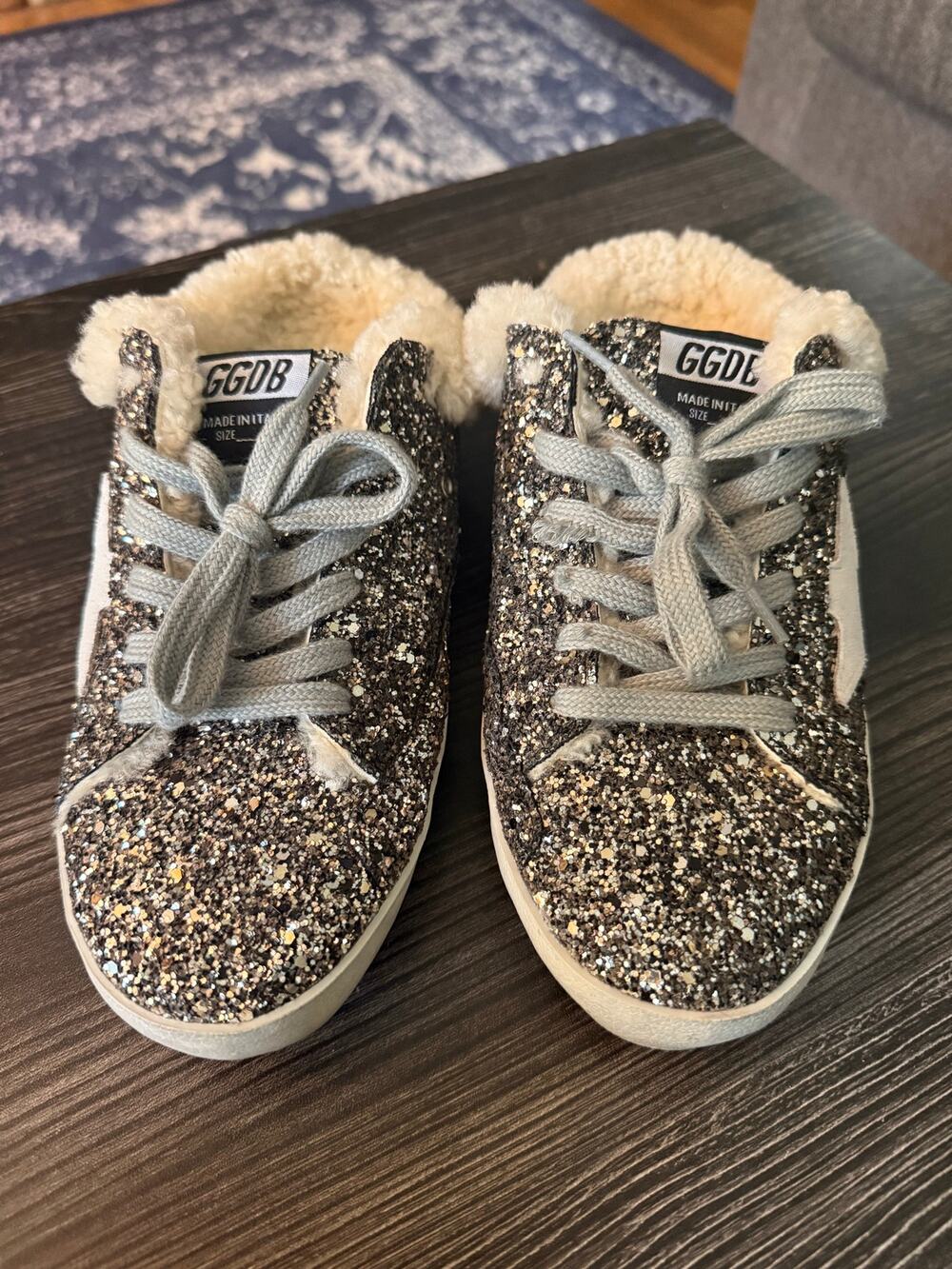 NWOT Golden Goose Super-Star Sabot Glitter & Shearling Mule Sneakers Sz. 8